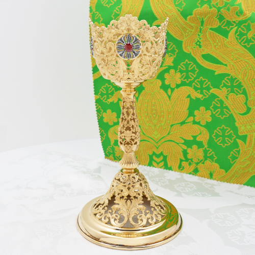 2.7.1596лпр Лампада латунная с красными камнями в позолоте фото 7 2.7.1596лпр Лампада латунная с красными камнями в позолоте фото 7