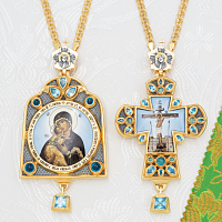 2.7.1578лпр-18/1лп-К Архиерейский наперсный комплект латунный с голубыми камнями в позолоте