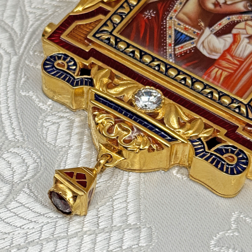 2.7.2708лп-18/155лп-М Панагия латунная с красными камнями в позолоте фото 4 2.7.2708лп-18/155лп-М Панагия латунная с красными камнями в позолоте фото 4