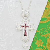 2.10.0401л-2/1л Крест наперсный латунный с белыми камнями в серебрении