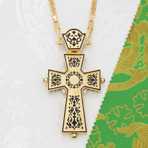 2.10.0581лпэ-2/64лп Крест наперсный латунный с вставками в позолоте фото 5