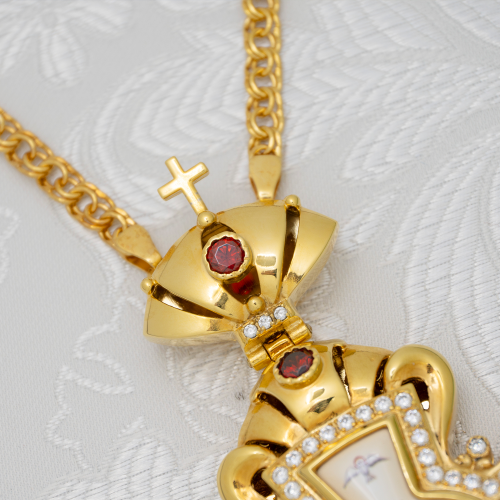 2.10.0565лп-2/1лп Крест наперсный латунный с красными камнями в позолоте фото 6