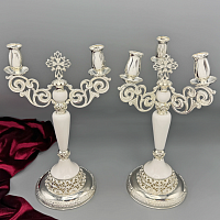 2.7.1226лч-К Набор Дикирий-трикирий латунный с белыми камнями в серебрении