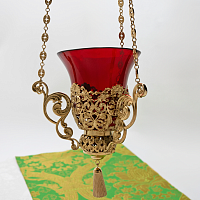 2.7.2324лп/80лп Лампада подвесная латунная с красными камнями в позолоте