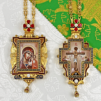 2.7.2708лп-18/155лп-К-М Архиерейский наперсный комплект латунный с красными камнями в позолоте 