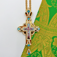 2.10.0637лп-2/1лп Крест наперсный латунный с голубыми камнями в позолоте