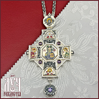 2.10.0411лр-28/1лр Крест наперсный с фиолетовыми камнями в серебрении
