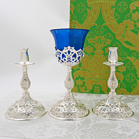 2.7.2669л-К Напрестольный комплект латунный с белыми камнями в серебрении