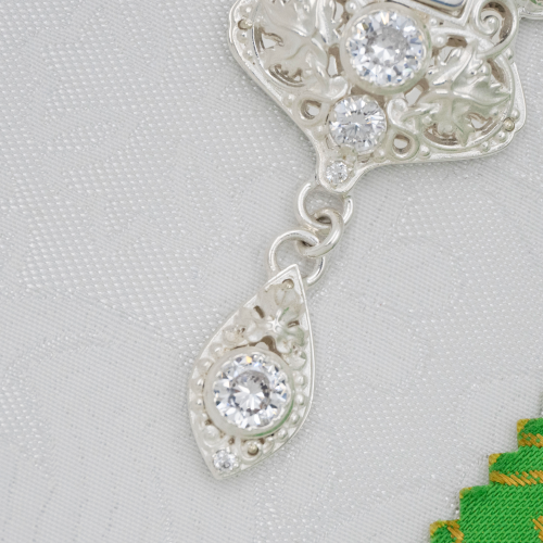 2.10.0163л-2/1л Крест наперсный латунный с белыми камнями в серебрении фото 4