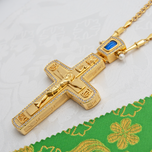 2.10.0540лнп/64лп Наперсный крест латунный со вставками в позолоте фото 7