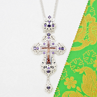 2.10.0164л-2/1л Наперсный крест латунный с фиолетовыми камнями в серебрении