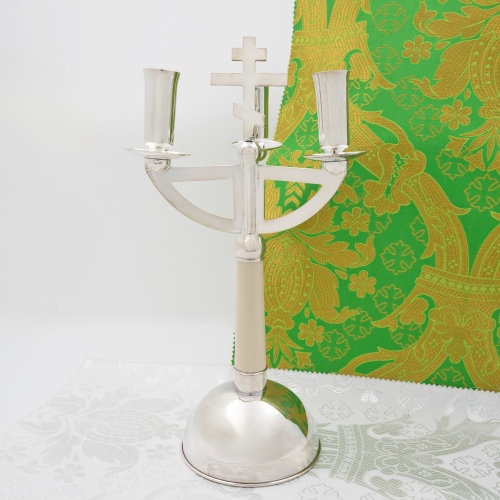 2.7.2074л-К Трикирий дикирий латунный в серебрении фото 4