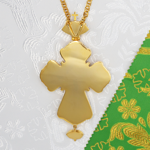 2.10.0565лп-2/1лп Крест наперсный латунный с красными камнями в позолоте фото 4