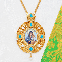 2.7.0494лп-2/1лп Панагия латунная с голубыми камнями в позолоте