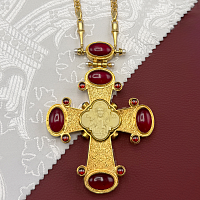 2.10.0529лнп-11/64лп Крест наперсный с красным кварцем в позолоте