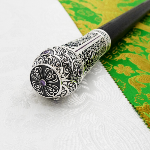 2.7.1559лр Посох латунный с фиолетовыми камнями в серебрении фото 7 2.7.1559лр Посох латунный с фиолетовыми камнями в серебрении фото 7