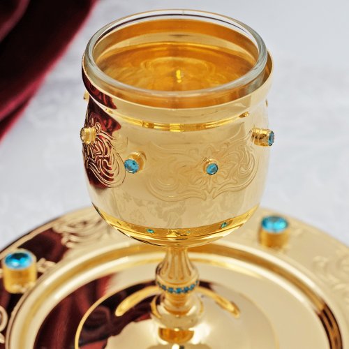 2.7.0074лп Чаша для елеопомазания из набора латунная с голубыми камнями в позолоте фото 2 2.7.0074лп Чаша для елеопомазания из набора латунная с голубыми камнями в позолоте фото 2