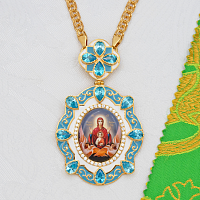 2.7.0311лпэ-2/1лп Панагия кабинетная с голубыми камнями и эмалью в позолоте