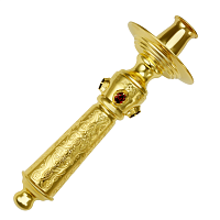 2.7.0763лп Подсвечник латунный в позолоте ручной со вставками и с травлением