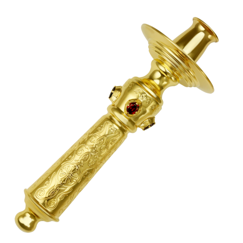 2.7.0763лп Подсвечник латунный в позолоте ручной со вставками и с травлением 2.7.0763лп Подсвечник латунный в позолоте ручной со вставками и с травлением