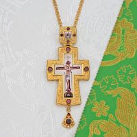 2.10.0645лп-2/1лп Крест наперсный латунный с красными камнями в позолоте