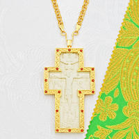 2.10.0711лп-11/1лп Крест наперсный латунный с красными камнями в позолоте