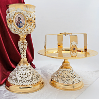 2.7.2790клп-18-К/3 Евхаристический комбинированый набор на 0.75л с красными камнями и деколью в позолоте