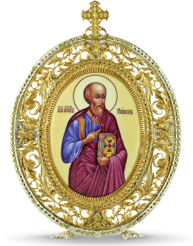 2.78.0192 Икона настольная серебряная с финифтьевым образом  Святой апостол Павел