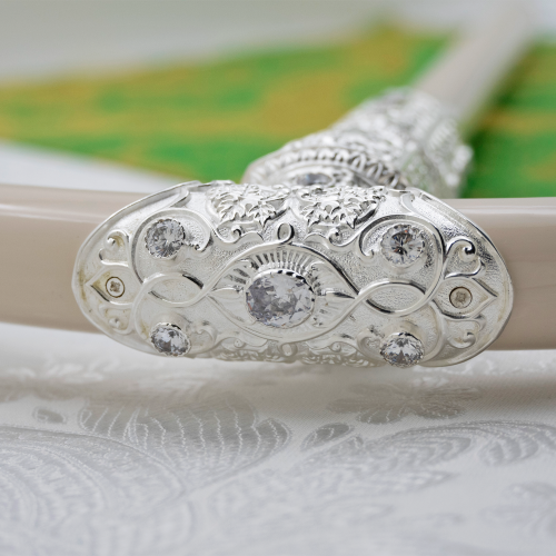 2.7.0519л Посох латунный с белыми камнями в серебрении фото 3