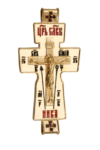 2.10.0052лп Крест параманный латунный в позолоте, с эмалью и вставками