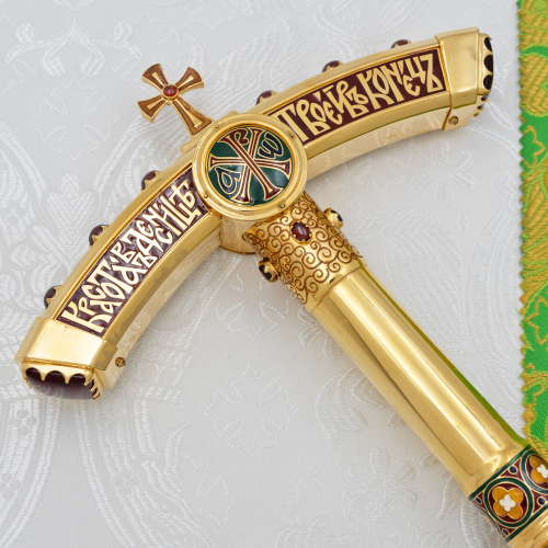 М2.7.2398лнпчэ Жезл латунный в позолоте с натуральными камнями фото 6