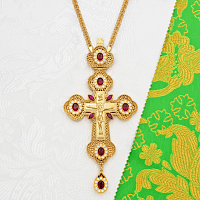 2.10.0718лп/1лп Крест наперсный латунный с красными камнями в позолоте