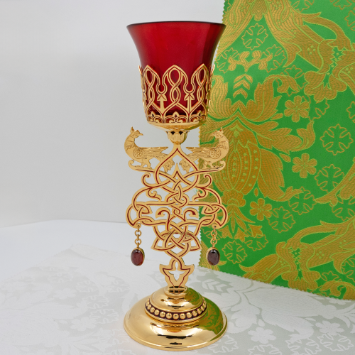 2.7.2871лп-К-М Набор напрестольный - лампада и подсвечники с эмалью в позолоте фото 9