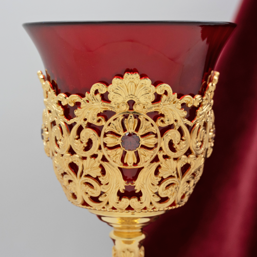 2.7.1596лп Лампада латунная с красными камнями в позолоте фото 4