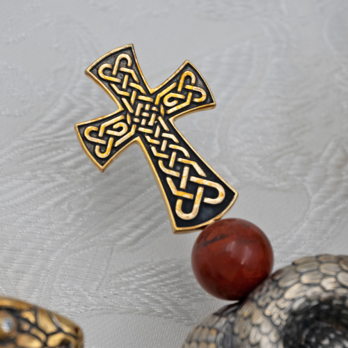 2.7.2443лнпрч Жезл латунный в позолоте и патинированием с натуральными камнями фото 7