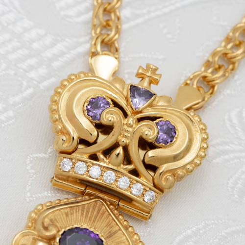 2.10.0535лп-2/113лп Крест латунный с фиолетовыми камнями в позолоте фото 5 2.10.0535лп-2/113лп Крест латунный с фиолетовыми камнями в позолоте фото 5