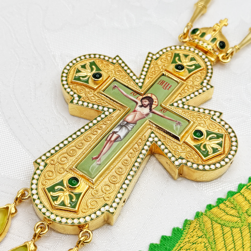 2.10.0530лнпэ-2/64лп Крест наперсный с натуральными камнями фото 2 2.10.0530лнпэ-2/64лп Крест наперсный с натуральными камнями фото 2