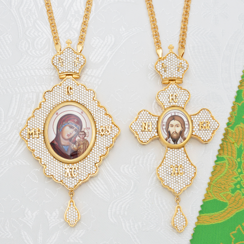 2.7.2334лп-2/1лп-К Архиерейский комплект латунный с белыми камнями в позолоте