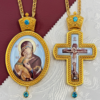 2.7.1145лп-2/1лп-К Архиерейский наперсный комплект латунный с голубыми камнями в позолоте