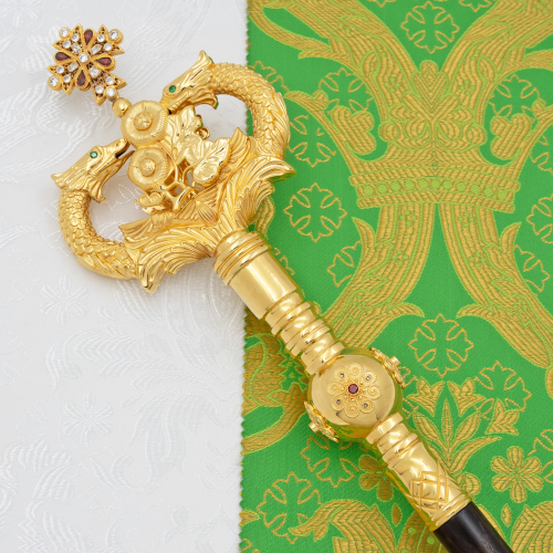 2.7.2889лп Жезл латунный с красными камнями в позолоте фото 8