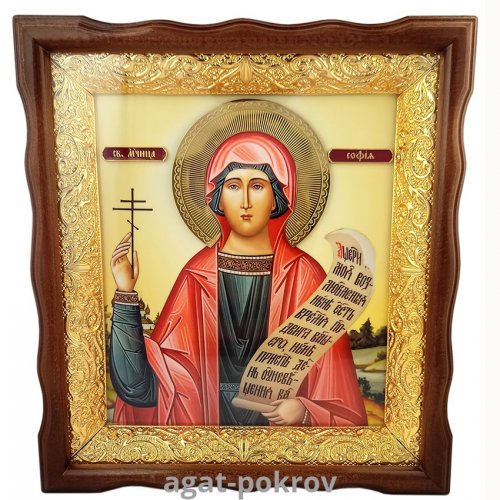 2.14.0207лпм-47 Икона на дереве латунная Святая мученица София в позолоте