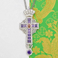 2.10.0707лр-2/63лр Крест наперсный латунный с фиолетовыми камнями в серебрении