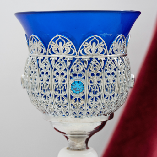 2.7.1252лч-К Напрестольный комплект лампада и подсвечники с акрилом в серебрении фото 3