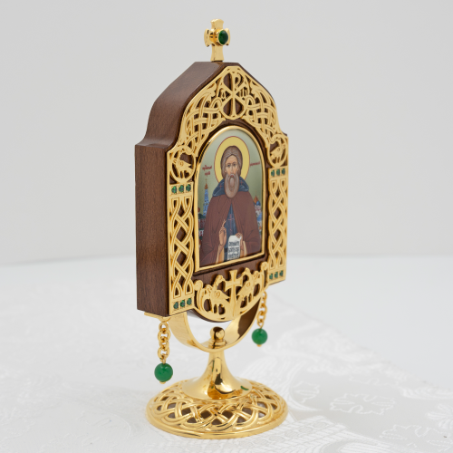 2.77.0186лп-15 Икона настольная из дерева и ювелирного сплава на ножке в позолоте фото 7 2.77.0186лп-15 Икона настольная из дерева и ювелирного сплава на ножке в позолоте фото 7