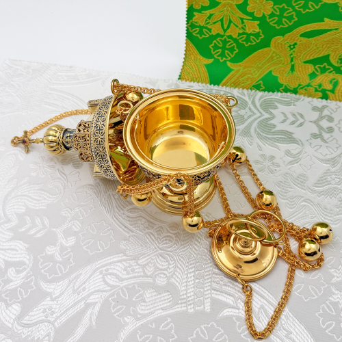 2.7.2642лпр Кадило латунное с красными камнями в позолоте фото 6