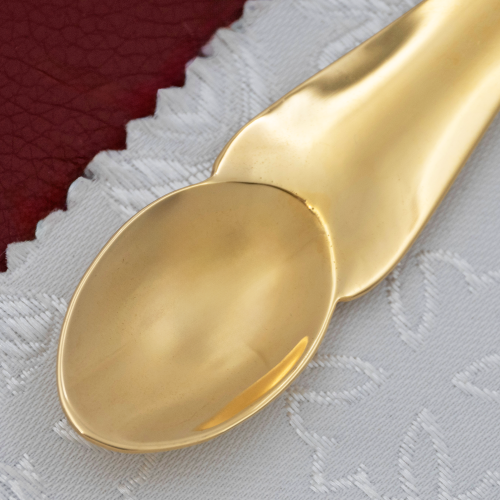 2.7.1516лп Лжица латунная с голубыми камнями в позолоте фото 8