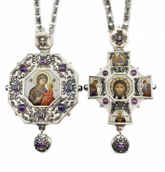 2.7.1593лр-2/41лр-К Архиерейский наперсный комплект (Тихвинская с фиолетовыми камнями)