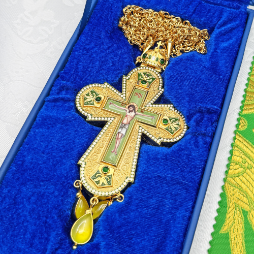 2.10.0530лнпэ-2/64лп Крест наперсный с натуральными камнями фото 3 2.10.0530лнпэ-2/64лп Крест наперсный с натуральными камнями фото 3