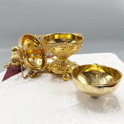 2.7.0387лп Кадило латунное с красными камнями в позолоте фото 2