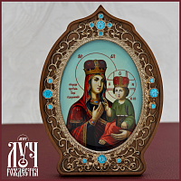 2.78.0929л Настольная - Озерянская икона Божией Матери из дерева и ювелирного сплава в серебрении